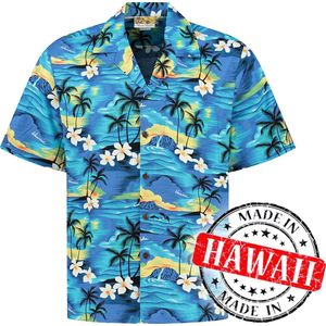 Hawaii Blouse Mannen - Shirt - Hemd - 100% Katoen - Overhemd Heren Korte Mouw - Made in Hawaii ""Tropisch Hawaii Blauw"" Maat XXL