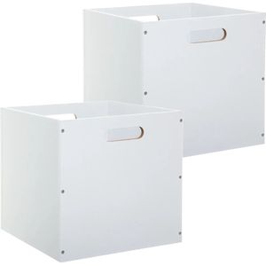 Set van 2x stuks opbergmand/kastmand 29 liter wit van hout 31 x 31 x 31 cm - Opbergboxen - Vakkenkast manden