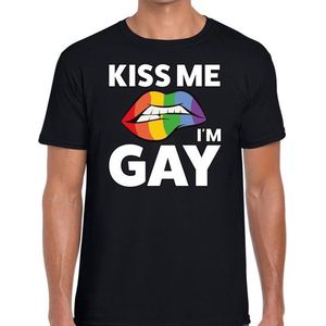 Kiss me i am gay t-shirt zwart voor heren - Gay pride kleding XXL