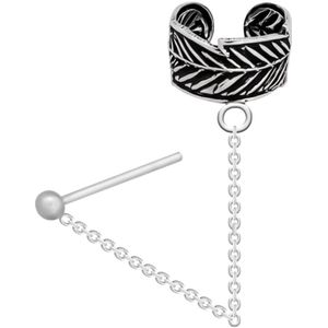 Zilveren oorbellen | Chain oorbellen | Zilveren ear cuff, blad met chain