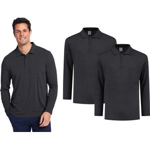 Pierre Calvini - Polo Shirt Heren - Poloshirts Heren Lange Mouw - Longsleeve Heren  - 2 Pack - Antraciet - M - Polo Heren - T Shirt Lange Mouwen Heren