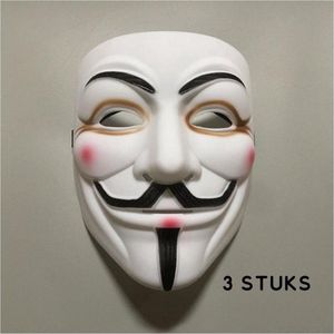 3x V for Vendetta Guy Fawkes Anonymous Anon Mask Maskers (3 stuks) Volwassenen