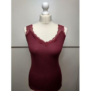 Dames singlet stretch tank top Odette met kanten bandjes bordeauxrood burgundy M/L