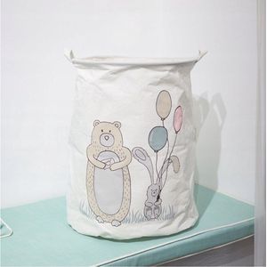 Speelgoed mand / opberger / Wasmand Kinderkamer - Stevig Katoenen Zeilstof - 45 x 35 cm - Beer, Haas en Balonnen