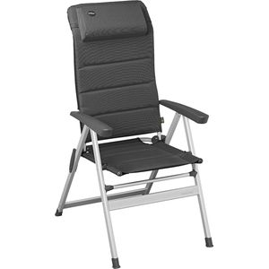 Campout Standenstoel Colibri - 7-standen stoel - Rugleuning 117 cm - Vouwstoel - Compact opvouwbaar - Inklapbaar - Campingstoel - Sneldrogend - Ruimtebesparend - Met Nekkussen - Draagvermogen max. 120 kg - Zwart-grijs