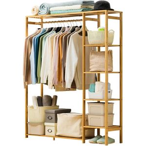 Bamboe houten Kledingkast - Kledingkast - Kast - Kledingkasten slaapkamer - Kledingrek bamboe - Kledingrek - 90x30x146,6cm - Bruin