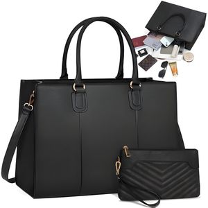 Laptoptas Voor Vrouwen 15,6 inch Grote Werktas met Clutch Designer PU Leren Aktetas Dames Handtas met Laptopvak Messenger Schoudertas Voor School Kantoor Reizen Zaken