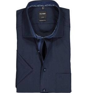 OLYMP Luxor modern fit overhemd - korte mouw - donkerblauw poplin (contrast) - Strijkvrij - Boordmaat: 38