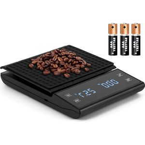 Digitale koffieweegschaal - 01 g tot 3 kg - batterijvoeding - espressoweegschaal met timer - multifunctioneel - keukenweegschaal - thuisgebruik - keuken - kantoor