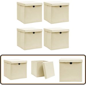 vidaXL Opbergboxen met deksel - 4 stuks - Crème - 32x32x32 cm Opslagboxen - Opbergdoos - Opberger - Kruiwagen - Decoratiekast