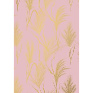 Inpakpapier Cadeaupapier Roze Pink Grass Gold- Breedte 40 cm - 200m lang