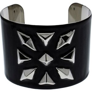 Zac's Alter Ego Armband Wide Cuff Steel with Diamond Engraved Stones Zwart