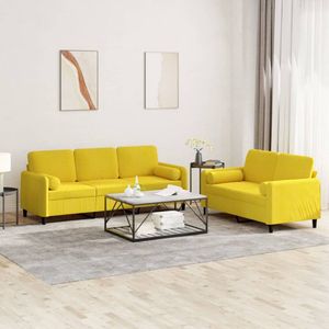 The Living Store 2-delige Loungeset met kussens fluweel geel - Lounge Set - Bankstel - Fluweel Sofa - Gele Bank - 2 Persoons Bank