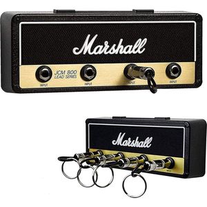 Marshall Sleutelhouder, wandmontage, sleutelhanger, gitaarversterker, rock gitaar, sleutelhaak, vintage sleutelkast met 4 gitaarstekkers