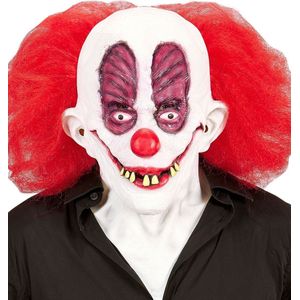 Widmann - Monster & Griezel Kostuum - Masker Gekke Clown Slechte Gebit Met Haar Inclusief Nek - Rood, Wit / Beige - Halloween - Verkleedkleding