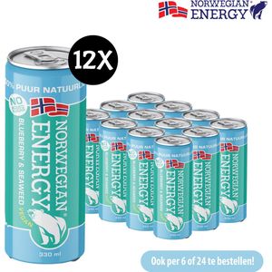 Norwegian Energy - Vegan blueberry & plantaardige kelp - 12 x 0,33 L - Gezonde energie drank - Yerba mate