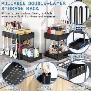 organizer voor onder de gootsteen - multifunctionele opbergplank 2 Pieces 34.5D x 21.5W x 39.5H centimetres