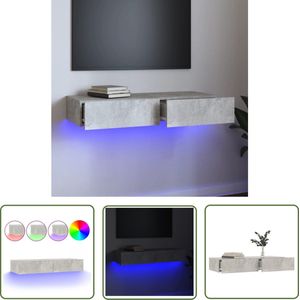 The Living Store Tv-meubel met LED-verlichting 90x35x15,5 cm betongrijs - Tv-meubel - Beton Grijs - Led Verlichting - Houten Tv-kast - Salon Meubilair
