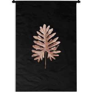 Wandkleed Golden/rose leavesKerst illustraties - Goud-roze blad met grote inkepingen op een zwarte achtergrond Wandkleed katoen 60x90 cm - Wandtapijt met foto