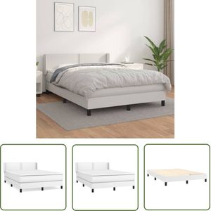 The Living Store Boxspring met matras kunstleer wit 140x200 cm - Boxspringbed - Kunstleder Bed - Pocketveer Matras - Middenhard Matras - Tweepersoons Bed