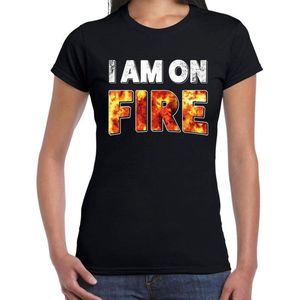 Halloween Halloween I am on fire verkleed t-shirt zwart voor dames - horror shirt / kleding / kostuum / verkleedkleding XL