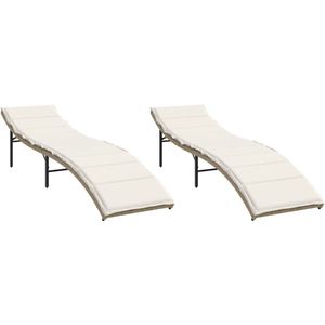 vidaXL Ligbed - Ligbedden - Tuinstoel - Tuinmeubel - Ligstoelen 2 st met kussens poly rattan beige