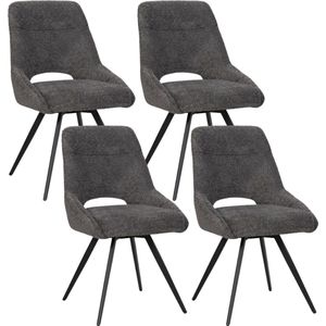 BukkitBow – Eetkamerstoel / Keukenstoel - Geschikt als Make-up Stoel - Chenille & Metalen Onderstel - Chenille Stof - Donker Grijs - 4 Stuks