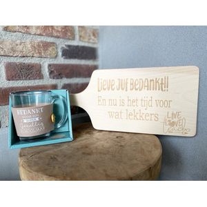 Creaties van Hier - serveerplankje - juf met theeglas - 35 cm - hout - glas