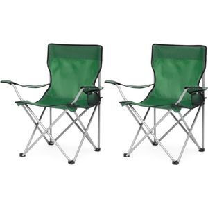 Folding Camping Chair Set of 2 - Fishing Chair with Armrests Cup Holder - Outdoor Camping Garden Beach Patio Green