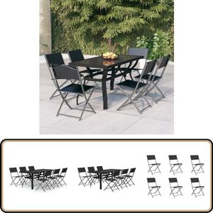 vidaXL 7-delige Tuinset - Grijs/Zwart - Stijlvol & Duurzaam Tuinstoel - Tuintafel - Lounge Set - Outdoor Furniture - Balkonset