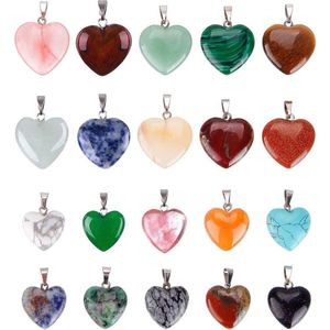 20 stuks hart vorm stenen hangers Chakra kralen DIY kristallen bedels, 2 verschillende maten, diverse kleuren