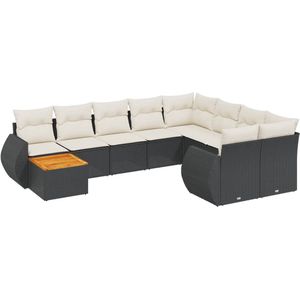 vidaXL Loungeset 10-delig - Zwart - Inclusief kussens