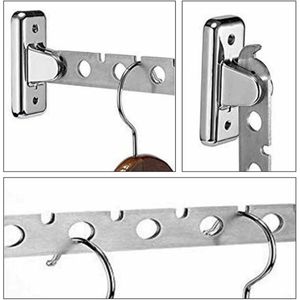 Kledinghaak - inklapbaar - 36 cm - voor 20 hangers - Kledinghangerhaak voor aan de muur - Chroom