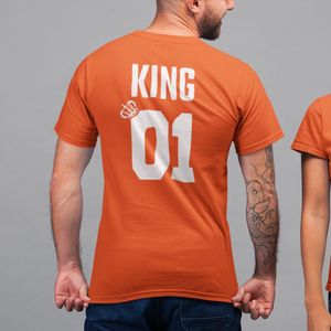 Oranje EK WK & Koningsdag T-Shirt King Queen 01 (HEREN - MAAT XL) | Oranje Kleding | WK Feestkleding
