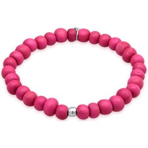 KUZZOI Heren Armband Heren Houten Kralen roze in 925 sterling zilver