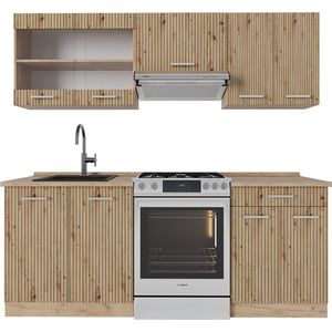 Vicco R-Line Complete keukeneenheid – 200 cm zonder werkblad Artisanaal eiken/Goudkraft eiken zonder werkblad
