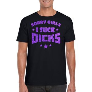 Bellatio Decorations Gay Pride T-shirt heren - i suck dicks - zwart - glitter paars - LHBTI XL