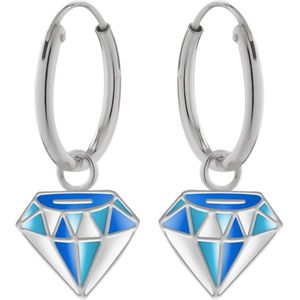 Oorbellen meisjes zilver | Zilveren oorbellen met hanger, blauwwitte diamant