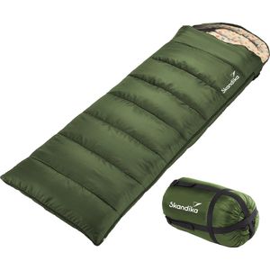 Skandika Iceland-R Slaapzak - Slaapzak – Slaapzakken volwassen – Unisex - Polykatoen, zachte binnenvoering, voor 2 personen, met draagtas, koppelbaar , tot 0 ° C / 3 ° C / 5 ° C - 220 x 80 cm - Outdoor kampeerslaapzak – Ritssluiting rechts – groen