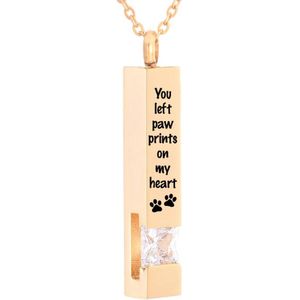 Luxe Ashanger | Met Ketting En Gravering | You Left Paw Prints On My Heart | Assieraad | Rosegoud Met Witte Steen | As Ketting | Gedenksieraad | Urn | Incl. As vuller