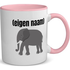Akyol - olifant met eigen naam koffiemok - theemok - roze - Olifant - olifanten liefhebbers - mok met eigen naam - iemand die houdt van olifanten - verjaardag - cadeau - kado - 350 ML inhoud