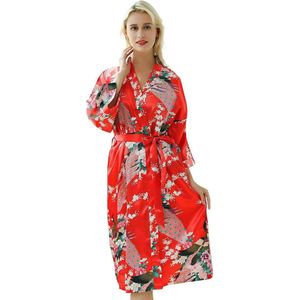 Chinese Kimono badjas ochtendjas rood satijn dames maat XL