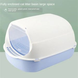 Blauwe katten Zandbak - Kitten Lade - Onderpan Gesloten Kattenbak - Grote Capaciteit Plastic Anti-Splash Katten Wc