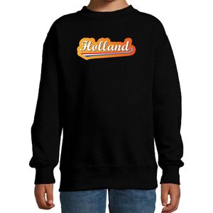 Zwarte fan sweater voor kinderen - Holland met Nederlandse wimpel - Nederland supporter - EK/ WK trui / outfit 170/176