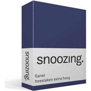 Snoozing - Flanel - Hoeslaken - Extra Hoog - Lits-jumeaux - 200x210/220 cm - Navy