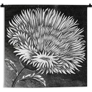 Wandkleed Korenbloem illustratie - Een illustratie van een korenbloem in het zwart-wit Wandkleed katoen 150x150 cm - Wandtapijt met foto