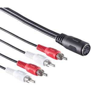 DIN 5-pins (v) - 2x Tulp stereo 2RCA (m) audio adapter (recorder - versterker) / zwart - 0,20 meter