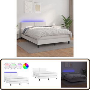vidaXL Boxspring met LED en Matras - Wit - 140x200 cm Boxspring Bed - Led Bed - Kunstleder Bed - Elektrisch Verstelbare Bed - Pocketed Spring Mattress