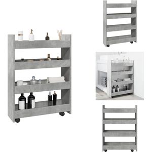 vidaXL Opbergtrolley - Opbergtrolley's - Rolbare Kantoorkast - Rolbare Kast - Opbergtrolley smal 4-laags bewerkt hout betongrijs