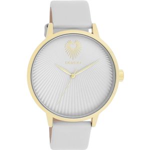 OOZOO Timepieces - Goudkleurige OOZOO horloge met licht grijze leren band - C11240